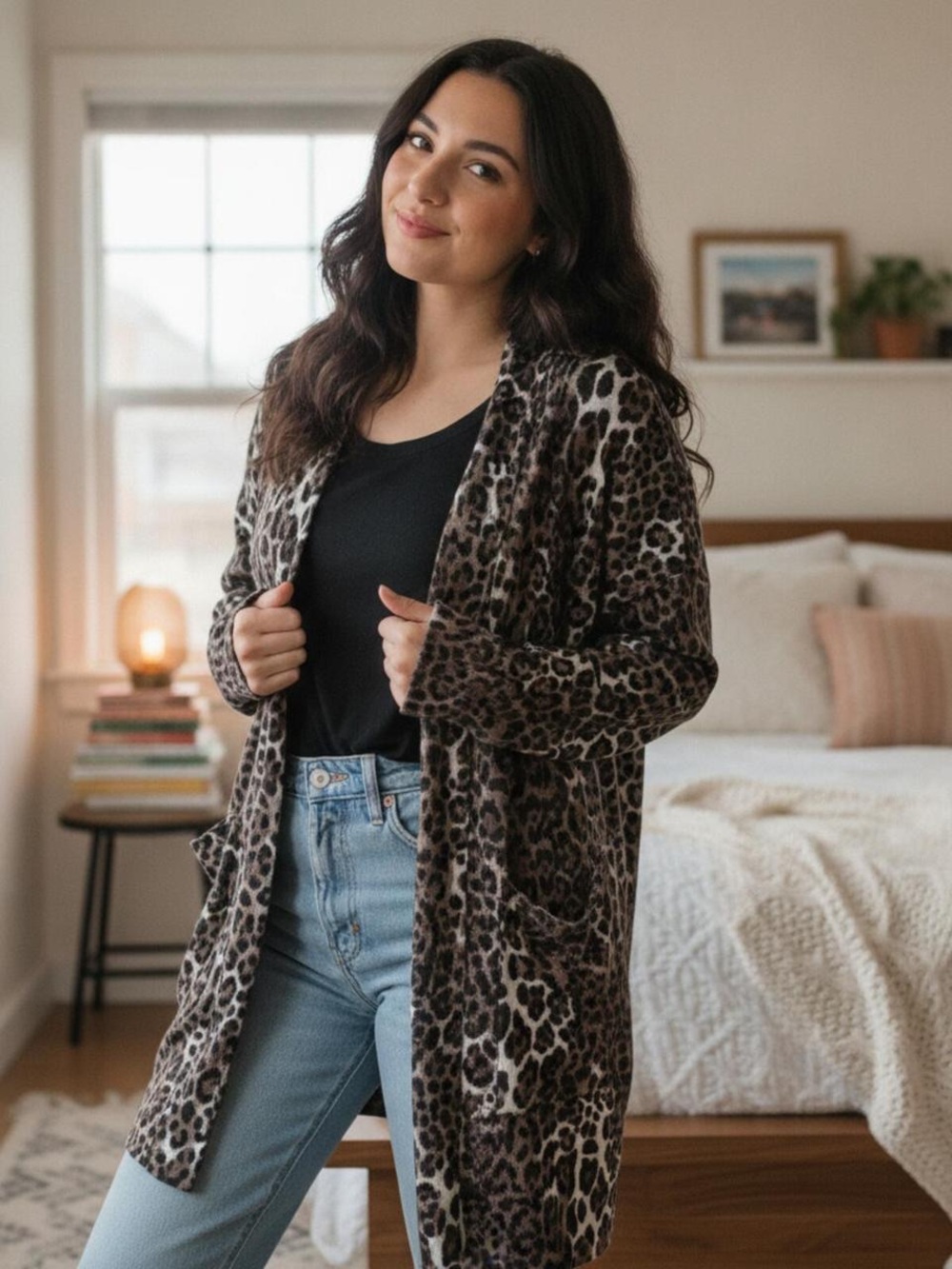 Sanctuary Leopard Print Open Long Cardigan - Brown & Cream